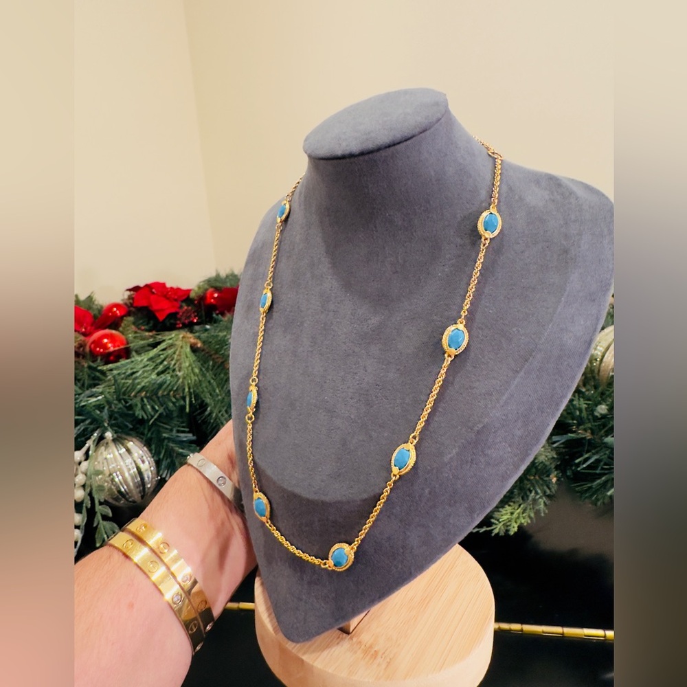 NWT authentic luxury RARE Julie Vos Gold Necklace with Turquoise Stones - Picture 6 of 16